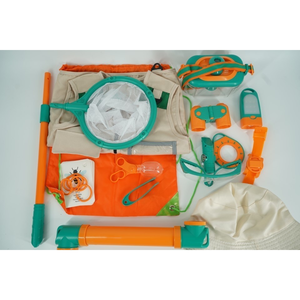 Set camping micutul explorator pentru exterior, 3 accesorii vestimentare, 9 ustensile de joaca, 8 carti educative cu insecte, +3 ani, multicolor-2