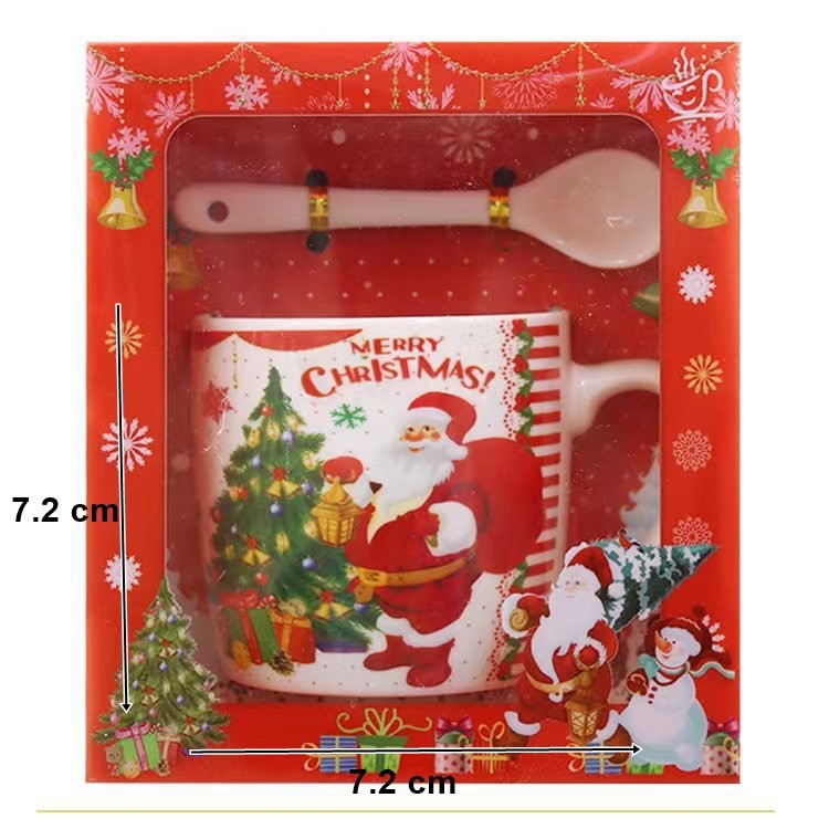 Set cana ceramica cu lingurita Flippy, 200 ml, tematica Mos Craciun cu brad, alb-1