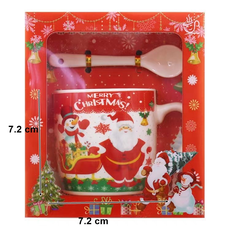 Set cana ceramica cu lingurita Flippy, 200 ml, tematica Mos Craciun cu sanie, multicolor-1