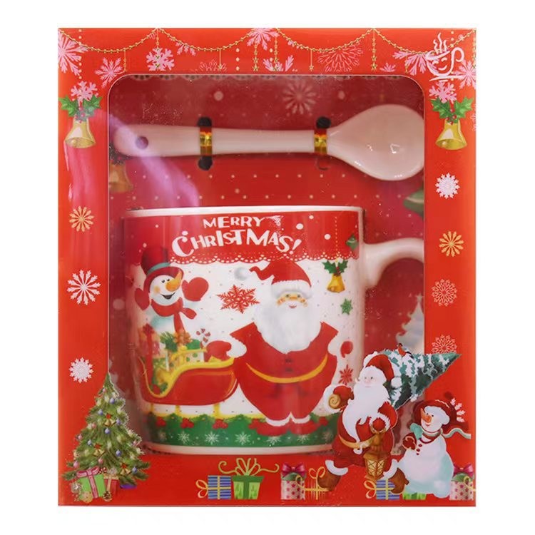 Set cana ceramica cu lingurita Flippy, 200 ml, tematica Mos Craciun cu sanie, multicolor-0