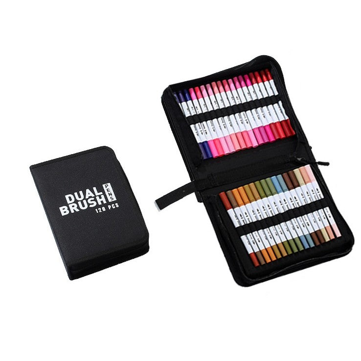 Set Carioci pe Baza de Apa, Flippy, 2 in 1, pentru Pictura, Caligrafie, 120 Culori, Penar Negru, Corp Carioca Alb, 27.5 x 19.5 x 8 cm, Multicolor-0