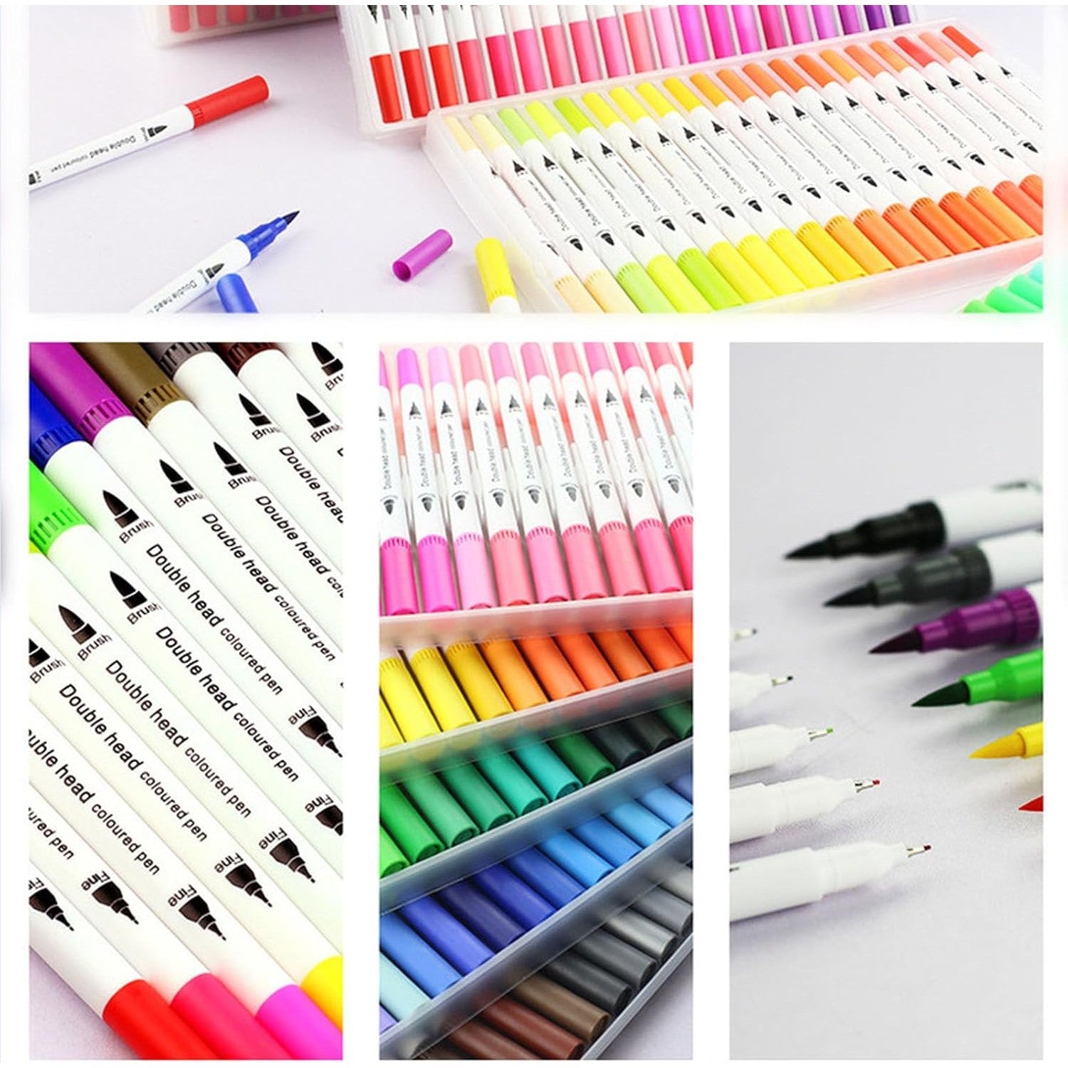 Set Carioci pe Baza de Apa, Flippy, 2 in 1, pentru Pictura, Caligrafie, 60 Culori, Penar Negru, Corp Carioca Alb, 26.5 x 17.5 x 4.5 cm, Multicolor-5