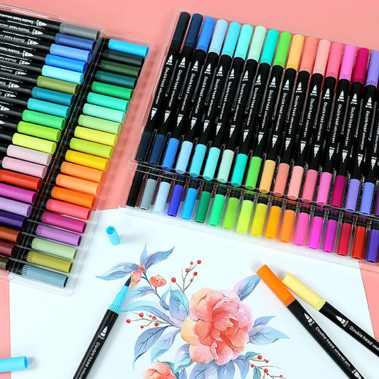 Set Carioci pe Baza de Apa, Flippy, 2 in 1, pentru Pictura, Caligrafie, 60 Culori, Penar Negru, Corp Carioca Negru, 26.5 x 17.5 x 4.5 cm, Multicolor-1