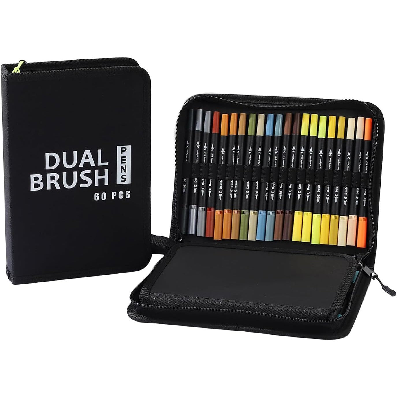 Set Carioci pe Baza de Apa, Flippy, 2 in 1, pentru Pictura, Caligrafie, 60 Culori, Penar Negru, Corp Carioca Negru, 26.5 x 17.5 x 4.5 cm, Multicolor-0