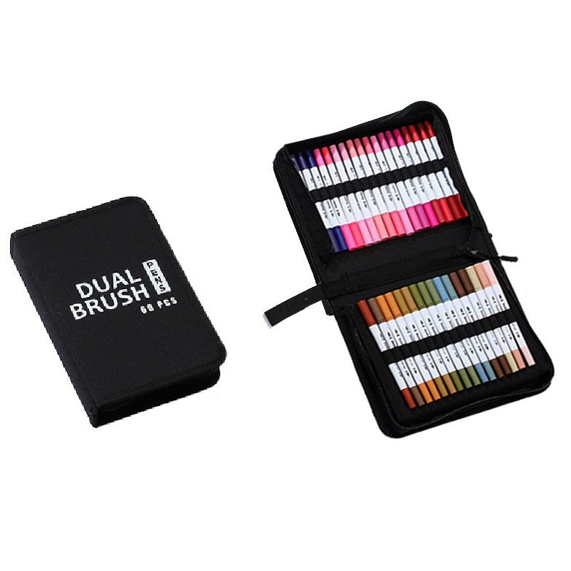 Set Carioci pe Baza de Apa, Flippy, 2 in 1, pentru Pictura, Caligrafie, 60 Culori, Penar Negru, Corp Carioca Alb, 26.5 x 17.5 x 4.5 cm, Multicolor-0