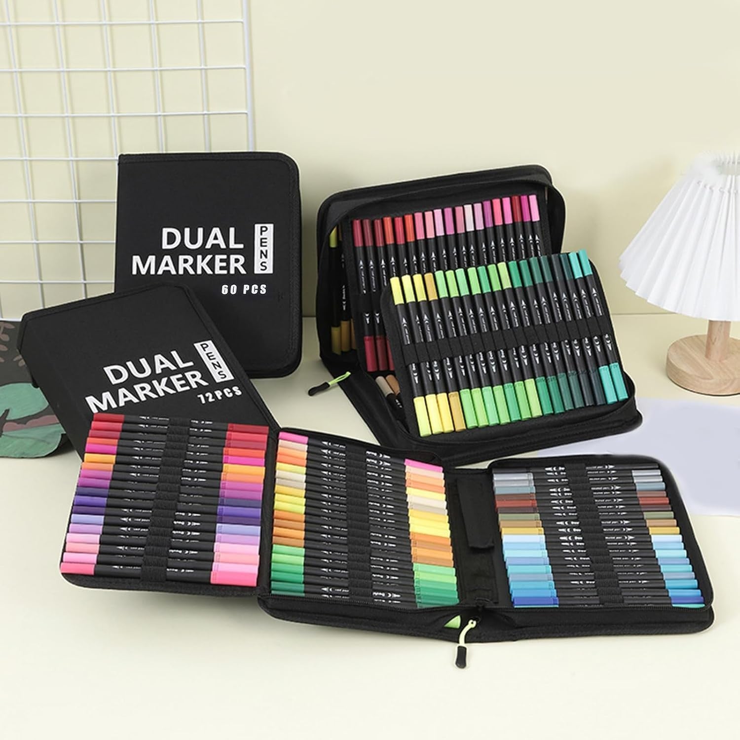 Set Carioci pe Baza de Apa, Flippy, 2 in 1, pentru Pictura, Caligrafie, 72 Culori, Penar Negru, Corp Carioca Negru, 24.5 x 18.5 x 5 cm, Multicolor-5