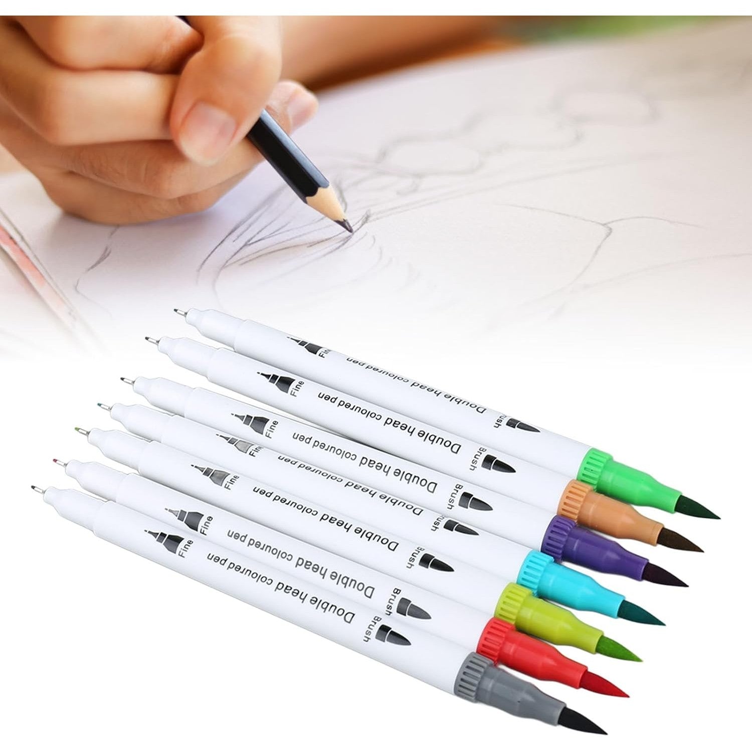 Set Carioci pe Baza de Apa, Flippy, 2 in 1, pentru Pictura, Caligrafie, 72 Culori, Penar Negru, Corp Carioca Alb, 24.5 x 18.5 x 5 cm, Multicolor-4