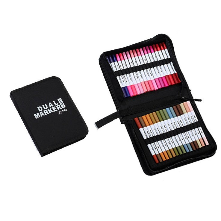 Set Carioci pe Baza de Apa, Flippy, 2 in 1, pentru Pictura, Caligrafie, 72 Culori, Penar Negru, Corp Carioca Alb, 24.5 x 18.5 x 5 cm, Multicolor-0
