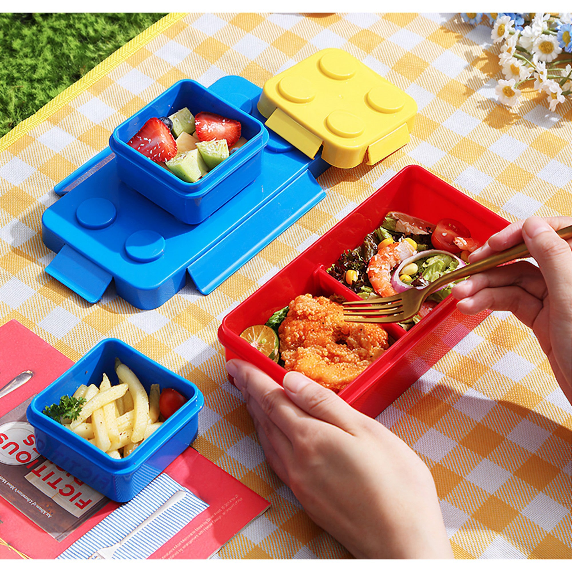 Set caserole pentru pranz interactive, Flippy, cuburi de construit, plastic, multicolor-2