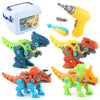 Set de Constructie, Flippy, 4 Dinozauri, cu Bormasina de Jucarie, Surubelnita si Cutie Depozitare, 22 cm, Multicolor-0