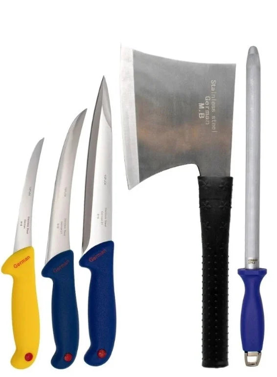 SET CUȚITE PROFESIONALE, 5 PIESE - 3 CUȚITE, MASAT PLUS SATÂR GRATIS