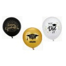 Set 10 Baloane din Latex Metalizate, Flippy, Model Absolvire, Negru Auriu Alb, 23 cm, 1.4 g-0