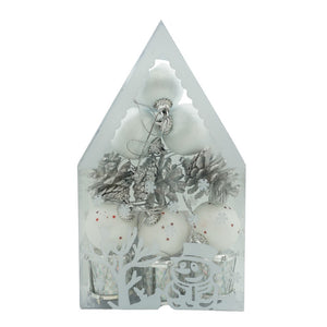 Set de 12 ornamente de brad, Flippy, de tip Glob, Alb/ Argintiu, din polistiren, cu finisaj sclipitor , cutie  4  cm adancime x 20  cm inaltime x 12  cm lungime)-0