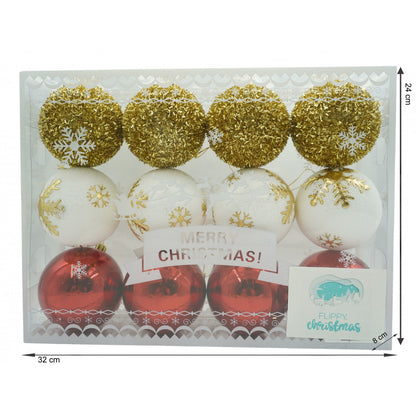 Set de 12 ornamente de brad, Flippy, de tip Glob, Alb/ Rosu, din polistiren, cu finisaj sclipitor , cutie  8  cm adancime x 32  cm lungime x 24  cm inaltime-5