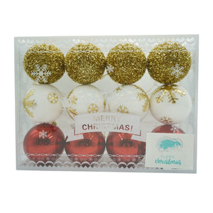 Set de 12 ornamente de brad, Flippy, de tip Glob, Alb/ Rosu, din polistiren, cu finisaj sclipitor , cutie  8  cm adancime x 32  cm lungime x 24  cm inaltime-0