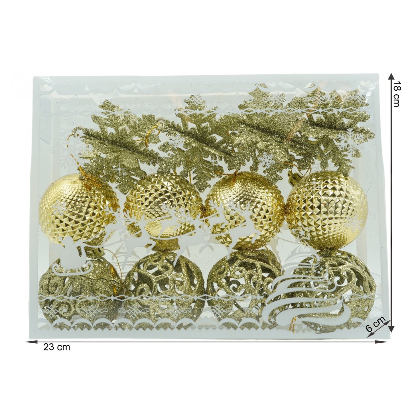 Set de 12 ornamente de brad, Flippy, de tip Glob, Auriu, din plastic, cu finisaj sclipitor , cutie  6  cm adancime x 23  cm lungime x 18  cm inaltime-5