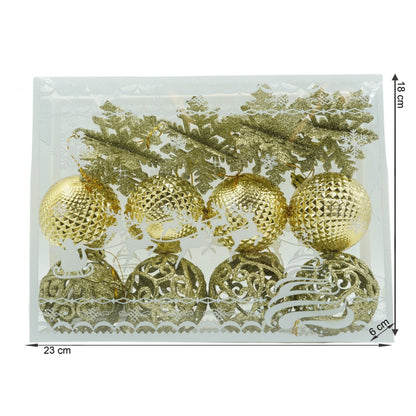Set de 12 ornamente de brad, Flippy, de tip Glob, Auriu, din plastic, cu finisaj sclipitor , cutie  6  cm adancime x 23  cm lungime x 18  cm inaltime-5