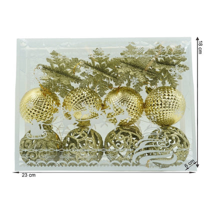 Set de 12 ornamente de brad, Flippy, de tip Glob, Auriu, din plastic, cu finisaj sclipitor , cutie  6  cm adancime x 23  cm lungime x 18  cm inaltime-10