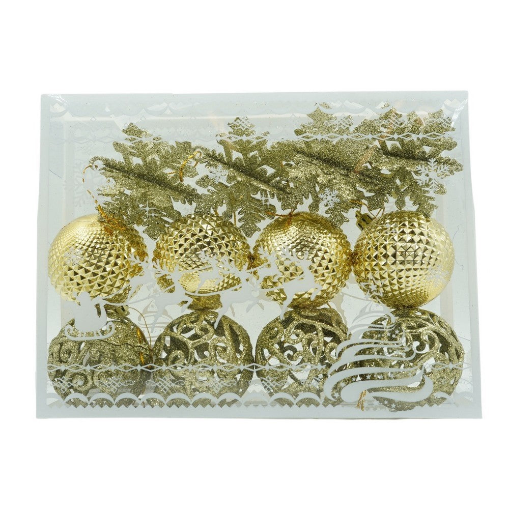 Set de 12 ornamente de brad, Flippy, de tip Glob, Auriu, din plastic, cu finisaj sclipitor , cutie  6  cm adancime x 23  cm lungime x 18  cm inaltime-0