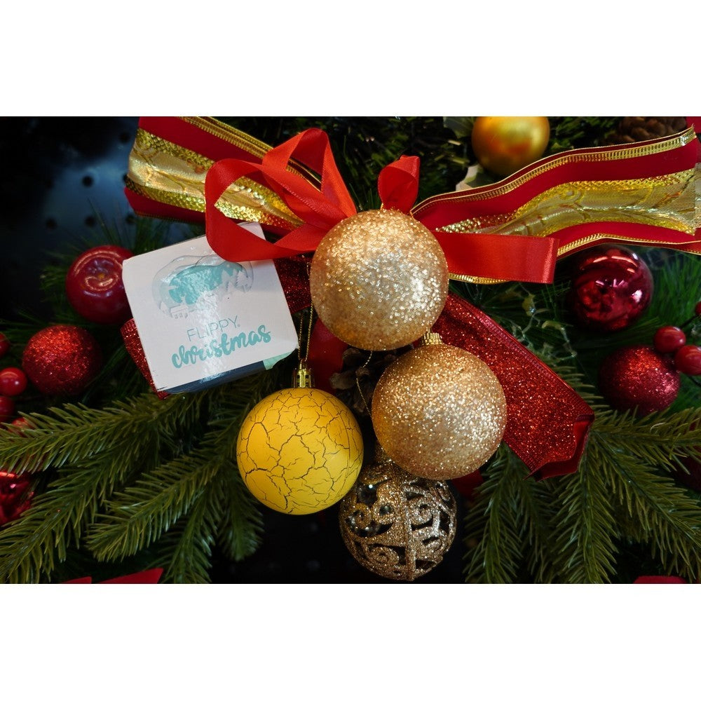 Set de 12 ornamente de brad, Flippy, de tip Glob, Auriu/ Galben, din plastic, cu finisaj sclipitor , cutie  6  cm adancime x 30  cm inaltime x 18  cm lungime)-9