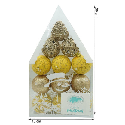 Set de 12 ornamente de brad, Flippy, de tip Glob, Auriu/ Galben, din plastic, cu finisaj sclipitor , cutie  6  cm adancime x 30  cm inaltime x 18  cm lungime)-10