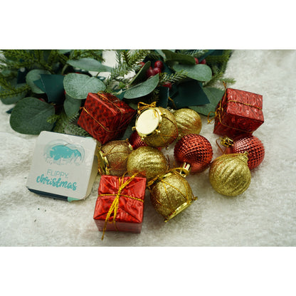 Set de 12 ornamente de brad, Flippy, de tip Glob, Rosu/ Auriu, din polistiren, cu finisaj sclipitor , cutie  4  cm adancime x 20  cm inaltime x 12  cm lungime)-2