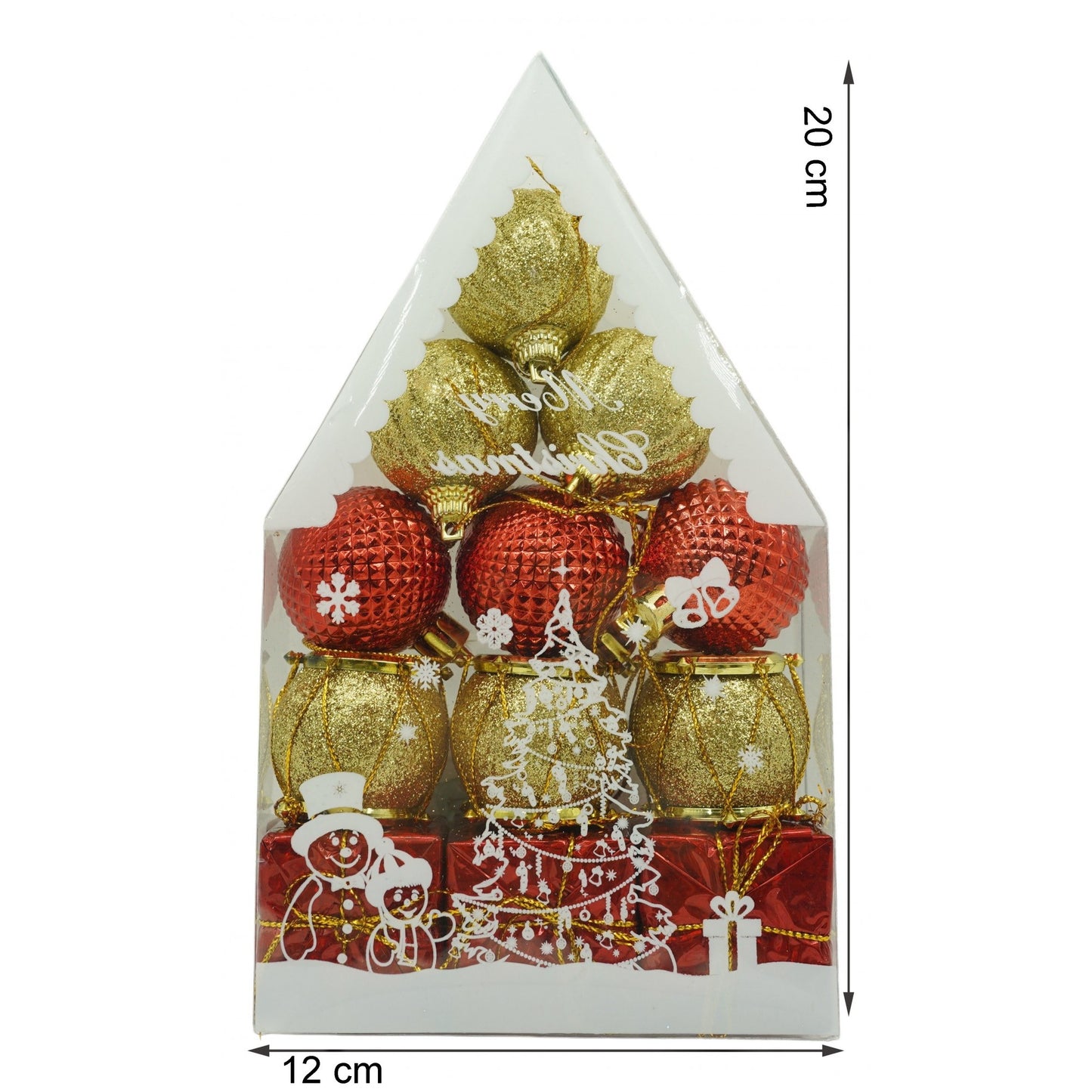 Set de 12 ornamente de brad, Flippy, de tip Glob, Rosu/ Auriu, din polistiren, cu finisaj sclipitor , cutie  4  cm adancime x 20  cm inaltime x 12  cm lungime)-5