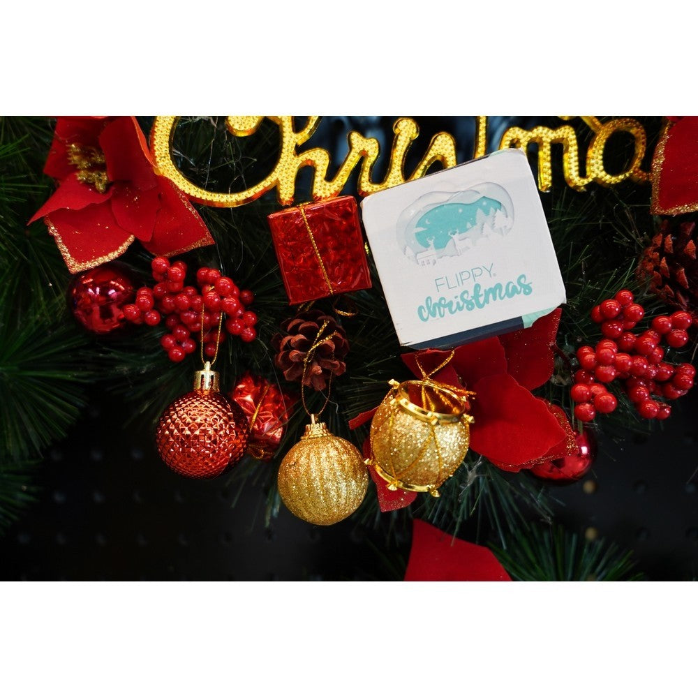 Set de 12 ornamente de brad, Flippy, de tip Glob, Rosu/ Auriu, din polistiren, cu finisaj sclipitor , cutie  4  cm adancime x 20  cm inaltime x 12  cm lungime)-8