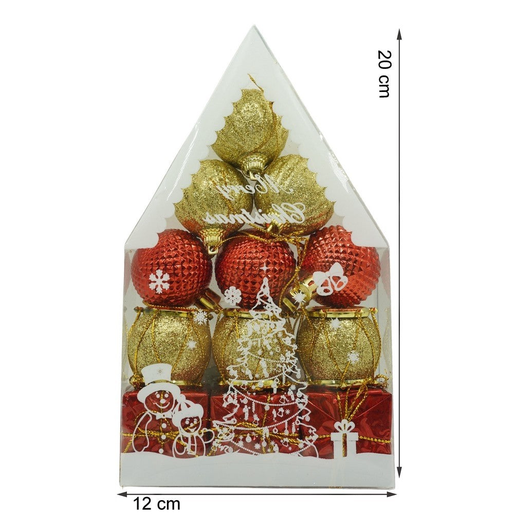 Set de 12 ornamente de brad, Flippy, de tip Glob, Rosu/ Auriu, din polistiren, cu finisaj sclipitor , cutie  4  cm adancime x 20  cm inaltime x 12  cm lungime)-10
