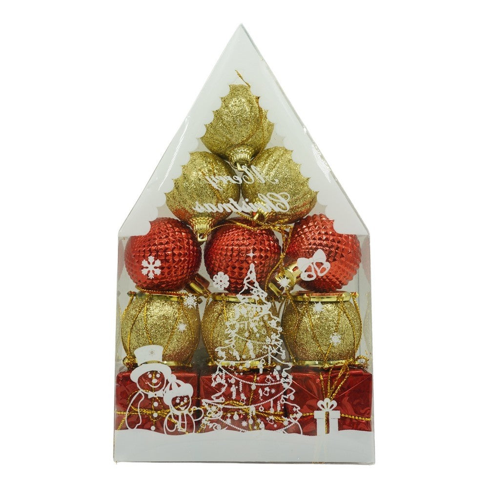 Set de 12 ornamente de brad, Flippy, de tip Glob, Rosu/ Auriu, din polistiren, cu finisaj sclipitor , cutie  4  cm adancime x 20  cm inaltime x 12  cm lungime)-0