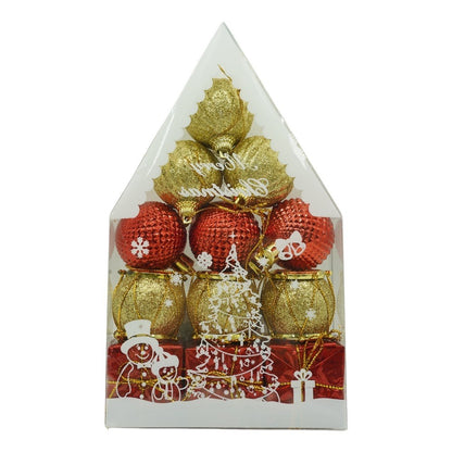 Set de 12 ornamente de brad, Flippy, de tip Glob, Rosu/ Auriu, din polistiren, cu finisaj sclipitor , cutie  4  cm adancime x 20  cm inaltime x 12  cm lungime)-0