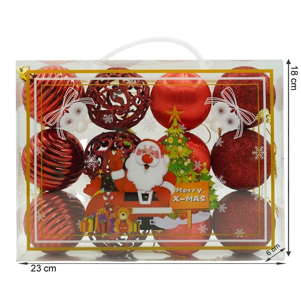 Set de 12 ornamente de brad, Flippy, de tip Glob, Rosu, din polistiren, cu finisaj sclipitor , cutie  6  cm adancime x 23  cm lungime x 18  cm inaltime-10