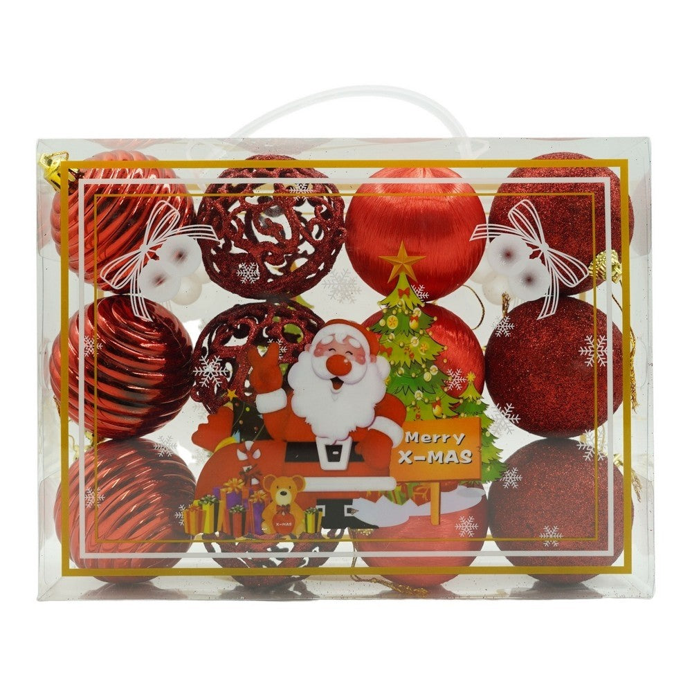 Set de 12 ornamente de brad, Flippy, de tip Glob, Rosu, din polistiren, cu finisaj sclipitor , cutie  6  cm adancime x 23  cm lungime x 18  cm inaltime-0