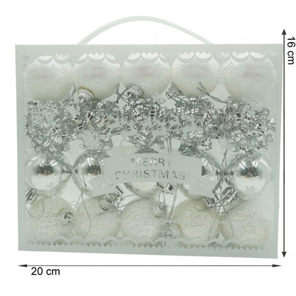 Set de 20 ornamente de brad, Flippy, de tip Glob, Alb/ Argintiu, din polistiren, cu finisaj sclipitor , cutie  4  cm adancime x 20  cm lungime x 16  cm inaltime-5