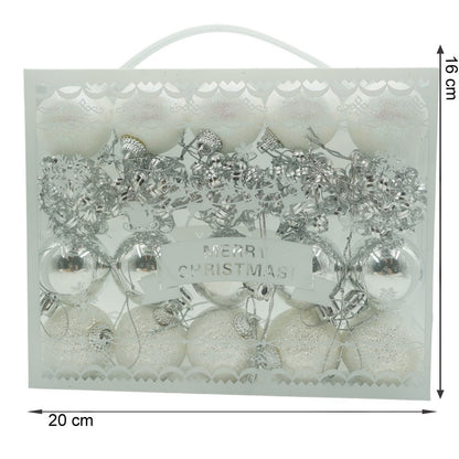 Set de 20 ornamente de brad, Flippy, de tip Glob, Alb/ Argintiu, din polistiren, cu finisaj sclipitor , cutie  4  cm adancime x 20  cm lungime x 16  cm inaltime-10