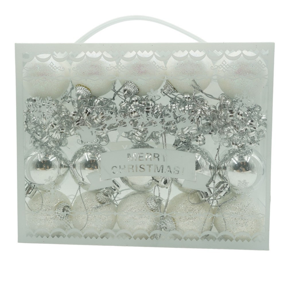 Set de 20 ornamente de brad, Flippy, de tip Glob, Alb/ Argintiu, din polistiren, cu finisaj sclipitor , cutie  4  cm adancime x 20  cm lungime x 16  cm inaltime-0