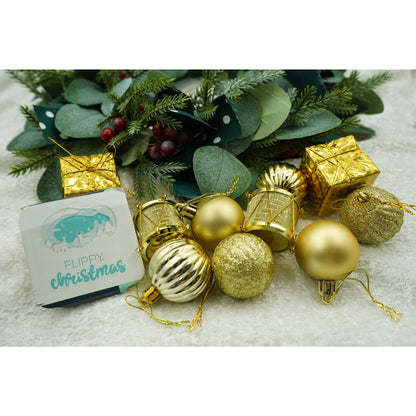 Set de 20 ornamente de brad, Flippy, de tip Glob, Auriu, din polistiren, cu finisaj sclipitor , cutie  4  cm adancime x 20  cm lungime x 16  cm inaltime-1