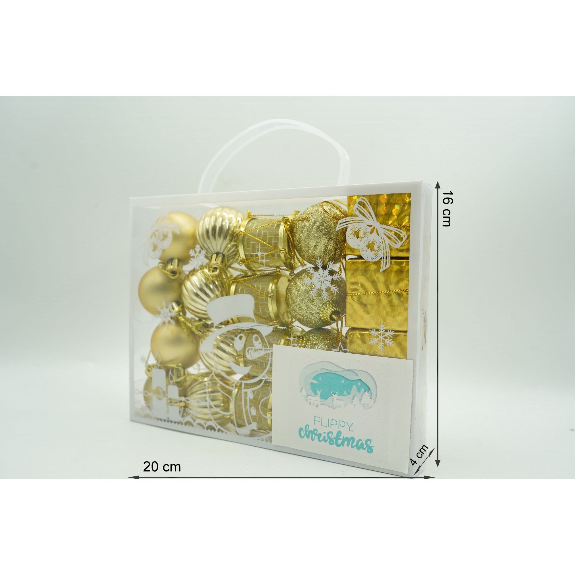 Set de 20 ornamente de brad, Flippy, de tip Glob, Auriu, din polistiren, cu finisaj sclipitor , cutie  4  cm adancime x 20  cm lungime x 16  cm inaltime-5
