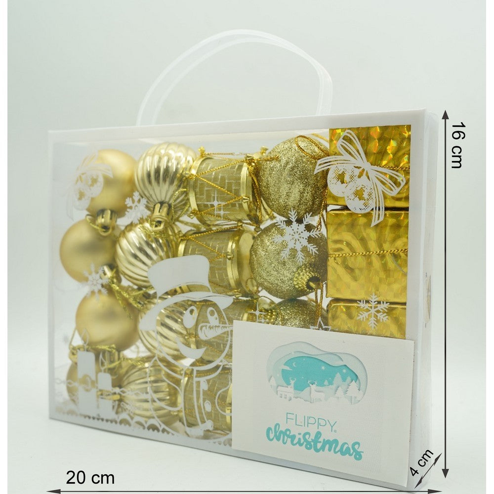 Set de 20 ornamente de brad, Flippy, de tip Glob, Auriu, din polistiren, cu finisaj sclipitor , cutie  4  cm adancime x 20  cm lungime x 16  cm inaltime-10