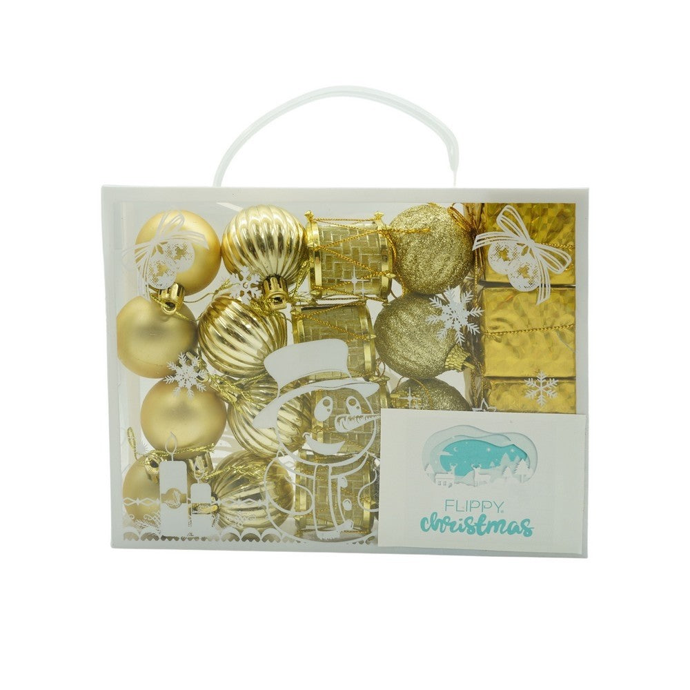 Set de 20 ornamente de brad, Flippy, de tip Glob, Auriu, din polistiren, cu finisaj sclipitor , cutie  4  cm adancime x 20  cm lungime x 16  cm inaltime-0