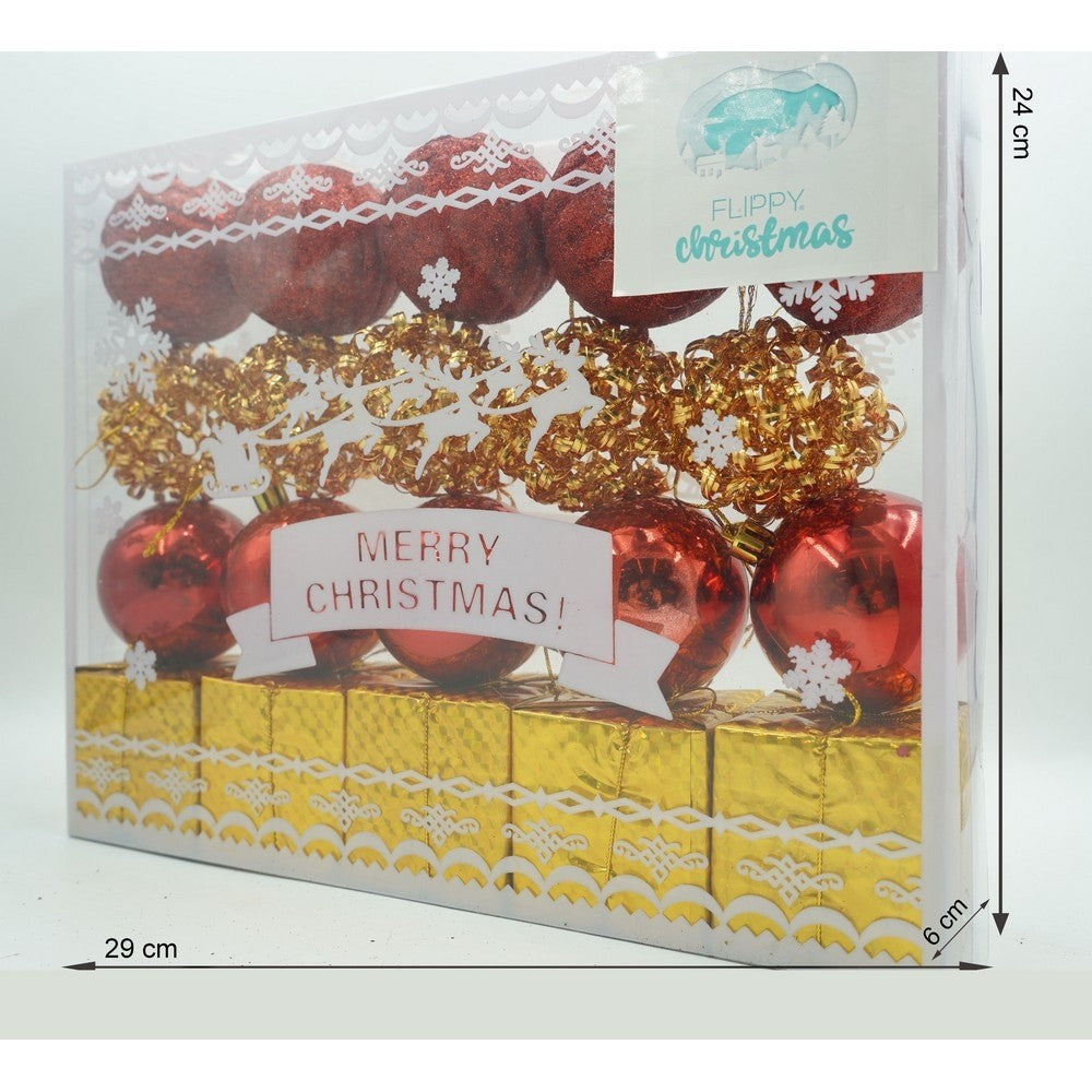 Set de 20 ornamente de brad, Flippy, de tip Glob, Rosu/ Auriu, din polistiren, cu finisaj sclipitor , cutie  6  cm adancime x 29  cm lungime x 24  cm inaltime-10
