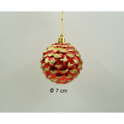 Set de 24 ornamente de brad, Flippy, de tip Glob, Alb/ Rosu, cu ø de 7 cm, din plastic, cu finisaj sclipitor , cutie  16  cm lungime x 36  cm inaltime x 16  cm adancime-5