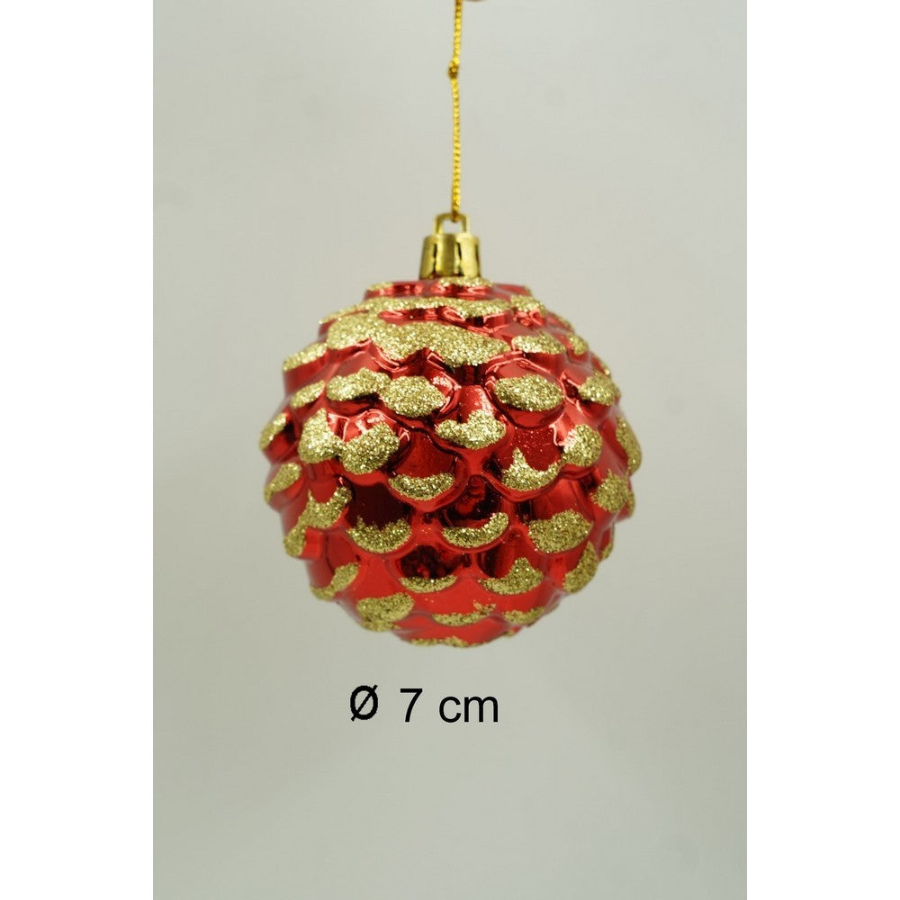 Set de 24 ornamente de brad, Flippy, de tip Glob, Alb/ Rosu, cu ø de 7 cm, din plastic, cu finisaj sclipitor , cutie  16  cm lungime x 36  cm inaltime x 16  cm adancime-10