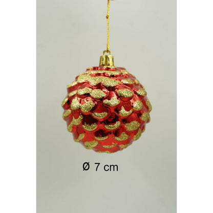 Set de 24 ornamente de brad, Flippy, de tip Glob, Alb/ Rosu, cu ø de 7 cm, din plastic, cu finisaj sclipitor , cutie  16  cm lungime x 36  cm inaltime x 16  cm adancime-10