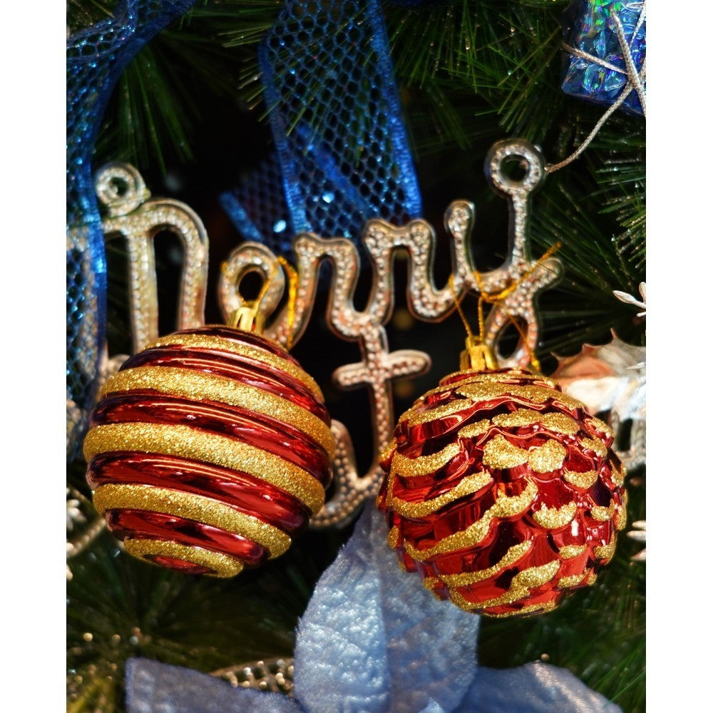 Set de 24 ornamente de brad, Flippy, de tip Glob, Alb/ Rosu, cu ø de 7 cm, din plastic, cu finisaj sclipitor , cutie  16  cm lungime x 36  cm inaltime x 16  cm adancime, Resigilat-1