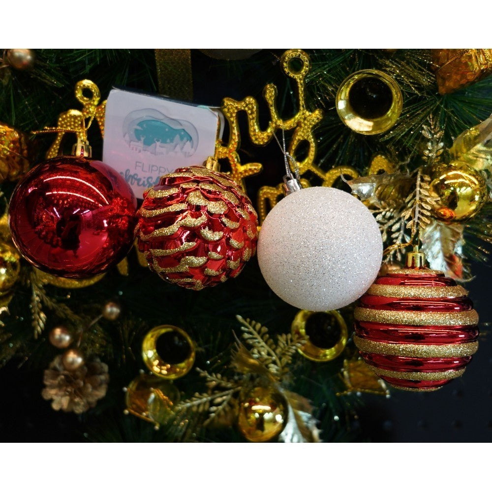 Set de 24 ornamente de brad, Flippy, de tip Glob, Alb/ Rosu, cu ø de 7 cm, din plastic, cu finisaj sclipitor , cutie  16  cm lungime x 36  cm inaltime x 16  cm adancime, Resigilat-2