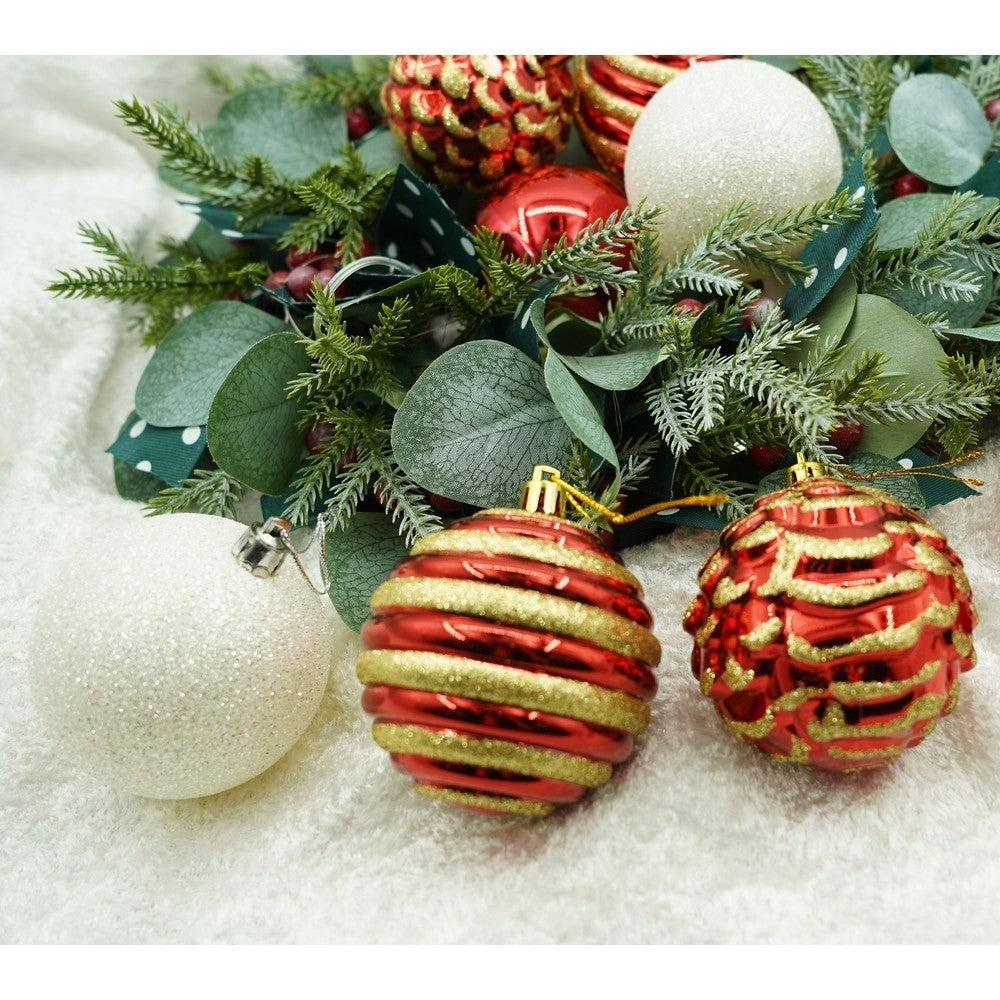 Set de 24 ornamente de brad, Flippy, de tip Glob, Alb/ Rosu, cu ø de 7 cm, din plastic, cu finisaj sclipitor , cutie  16  cm lungime x 36  cm inaltime x 16  cm adancime, Resigilat-3