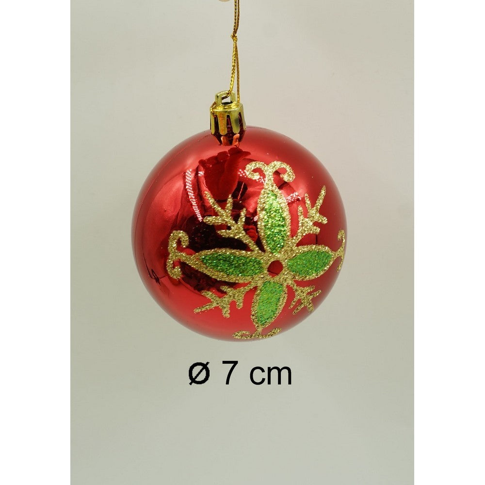 Set de 24 ornamente de brad, Flippy, de tip Glob, Rosu/ Auriu, cu ø de 7 cm, din plastic, cu finisaj sclipitor , cutie  16  cm lungime x 36  cm inaltime x 16  cm adancime-10