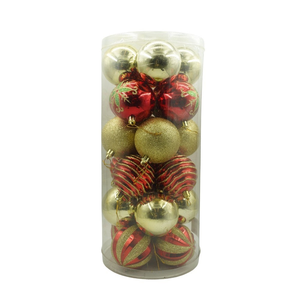 Set de 24 ornamente de brad, Flippy, de tip Glob, Rosu/ Auriu, cu ø de 7 cm, din plastic, cu finisaj sclipitor , cutie  16  cm lungime x 36  cm inaltime x 16  cm adancime-0