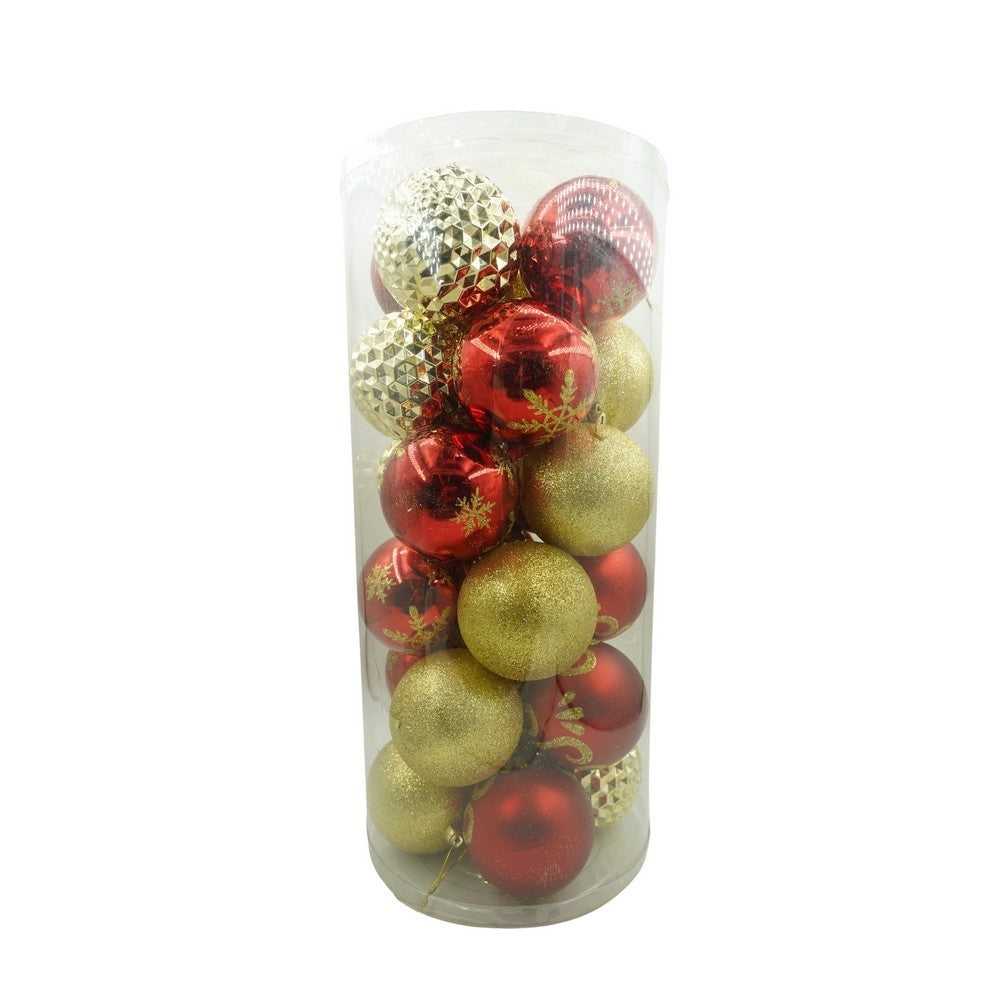 Set de 24 ornamente de brad, Flippy, de tip Glob, Rosu/ Auriu, cu ø de 8 cm, din plastic, cu finisaj sclipitor , cutie  19  cm lungime x 42  cm inaltime x 19  cm adancime-0